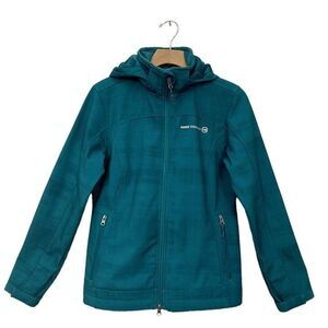 Free Country Jacket Womens Small Green Softshell Hooded Fleece Lined Full Zip